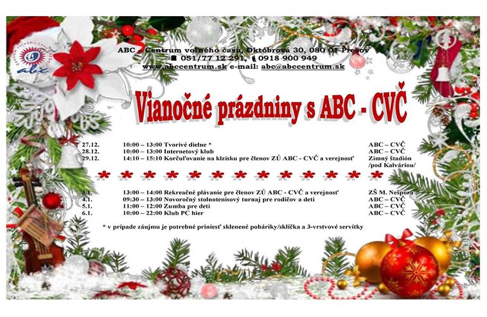 ABC-CVČ pripravilo pre školákov počas vianočných prázdnin bohatý program