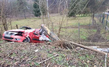 FOTO: Pri dopravnej nehode v Cemjate narazilo auto do stromu. Vodič skončil v nemocnici 