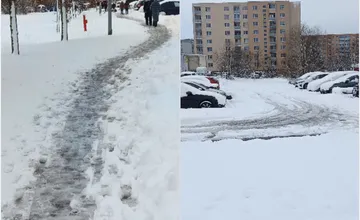 Komu patria tieto zasnežené chodníky?, dopytovali sa cez víkend Prešovčania. Problém za chvíľu vyriešil obetavý Radek
