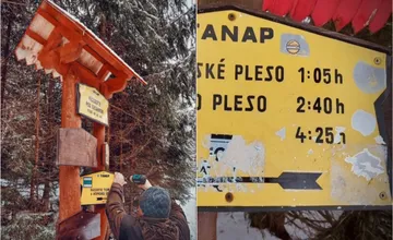 FOTO: TANAP upozorňuje turistov, smerovníky nie sú nálepková tabuľa! Nálepky z nich musia pracovníci odstraňovať