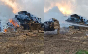 FOTO: Požiar pri Prešove zamestnal hasičov do neskorej noci. Balíky slamy horeli celé hodiny, škody dosiahli tisíce eur