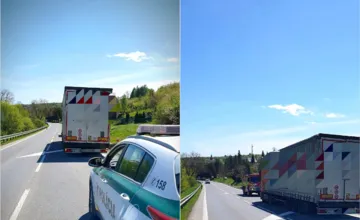 Za Hanušovcami nad Topľou smerom na Prešov na ceste horel kamión